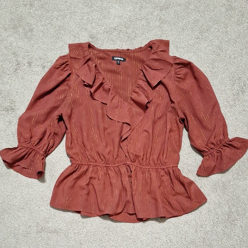 Express Women's Rust Ruffle Blouse